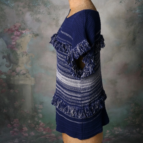 Dana Buchman Banded Short Sleeve Sweater Fringe LG - Picture 3 of 6